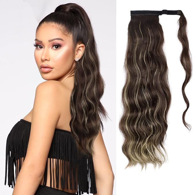 Stamped Glorious 24 Inch Long Body Wave Ponytail hair Extension Synthetic Heat Resistant Wrap Aro... | Amazon (US)