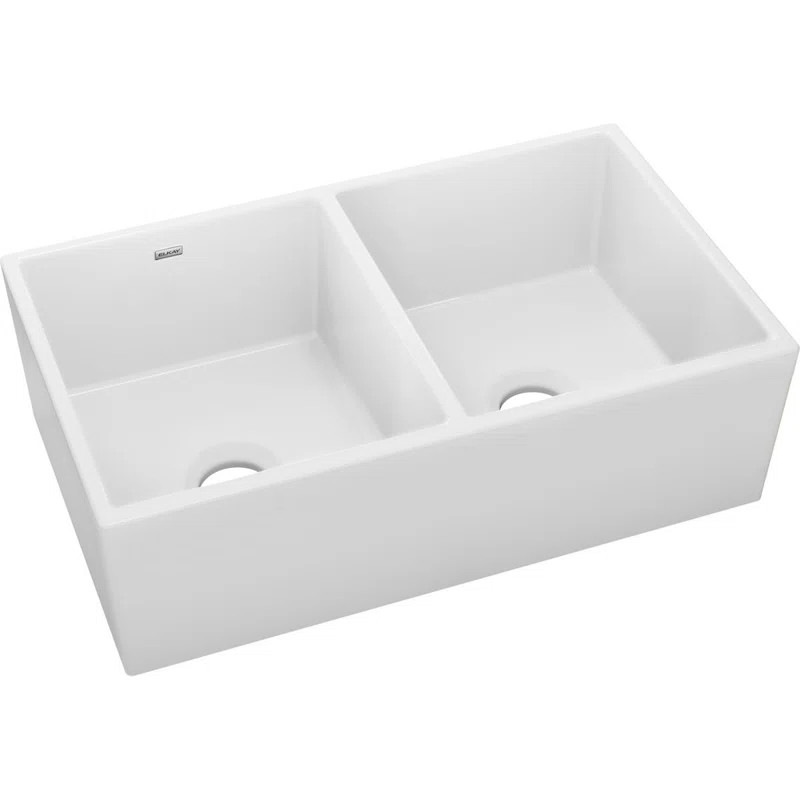 SWUF32189WH Fireclay 33" L x 20" W Double Basin Farmhouse Kitchen Sink | Wayfair North America