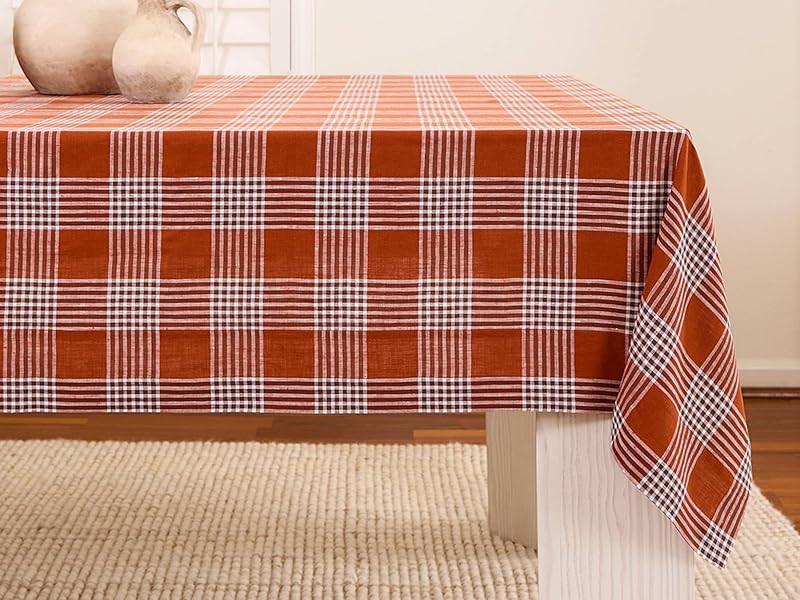 Solino Home Linen Fall Plaid Tablecloth 60 x 120 Inch – 100% Pure Linen Nutmeg Glen Check Table... | Amazon (US)