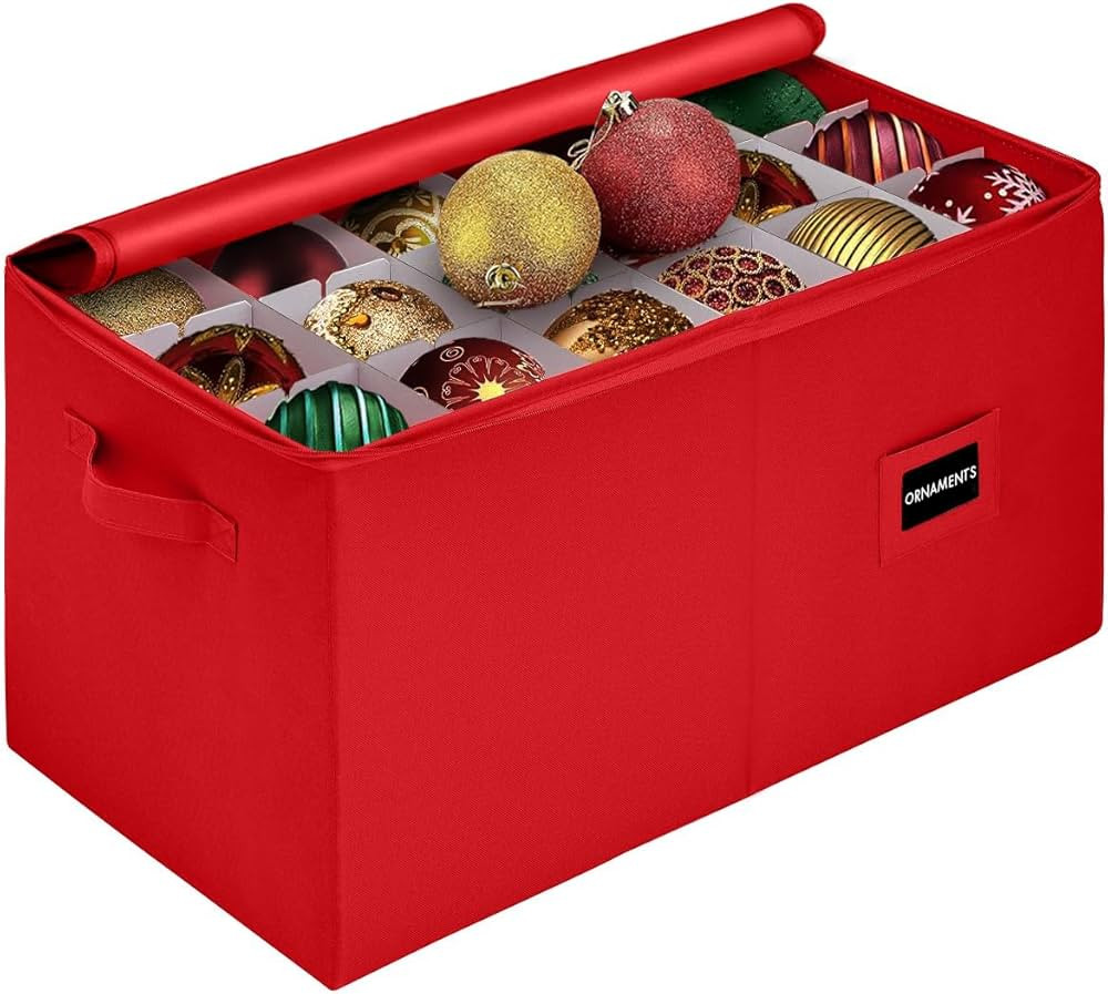 Christmas Ornament Storage Container with Dividers -Box Stores Up to 54-4" Ornaments, Zippered, C... | Amazon (US)