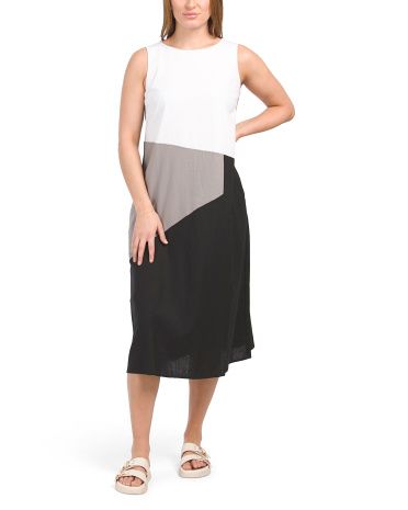 Linen Blend Color Block Midi Dress | TJ Maxx