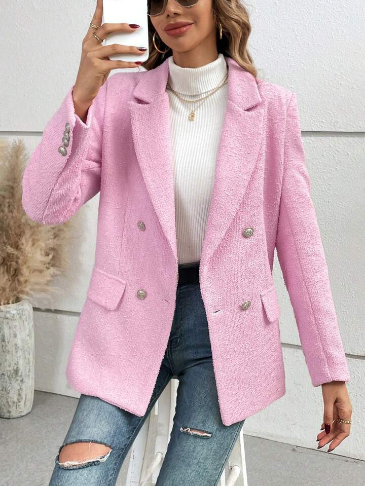 SHEIN Frenchy Women's Double Breasted Blazer With Turn-down Collar | SHEIN