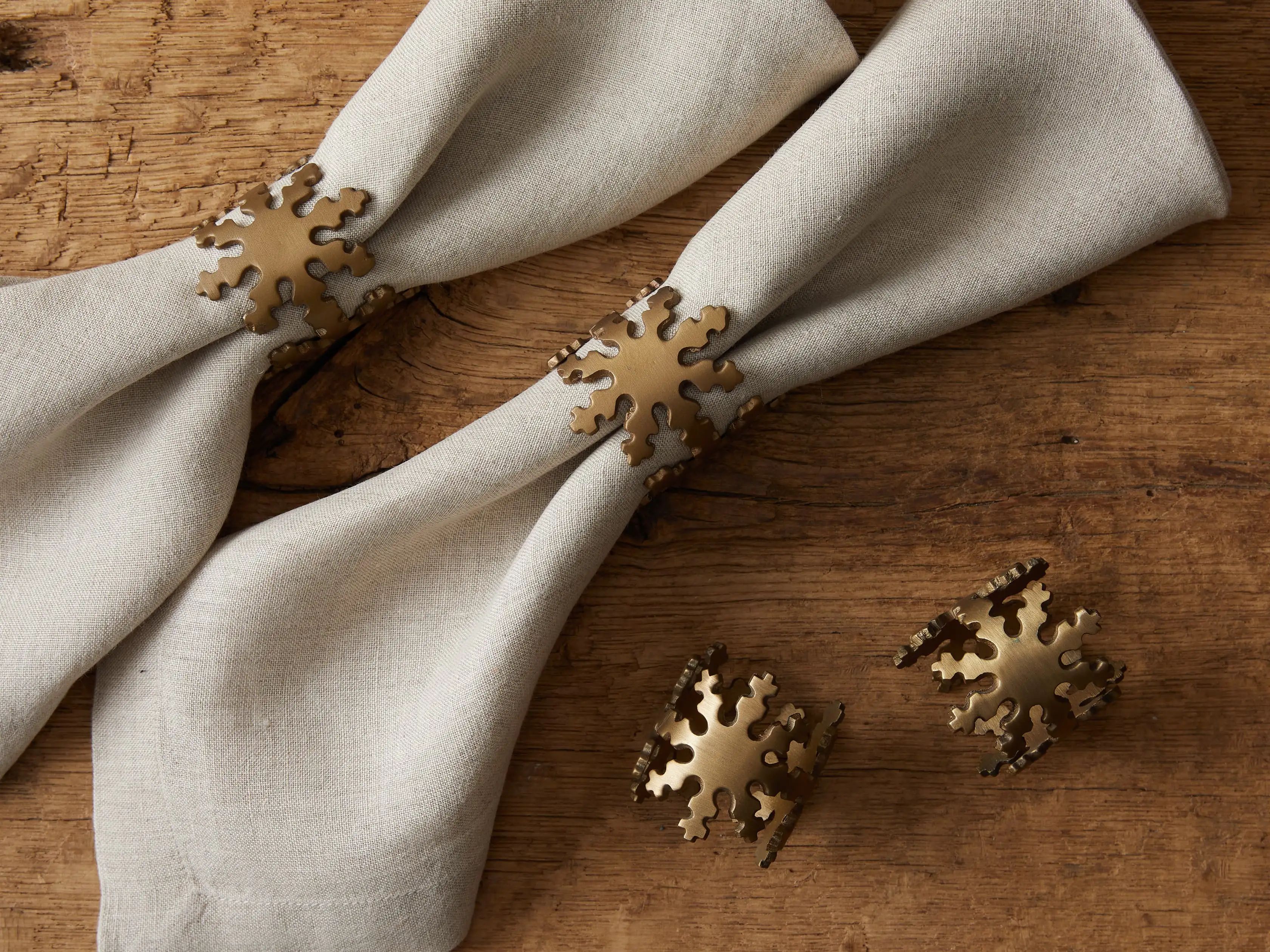 Snowflake Napkin Rings in Antique Brass | Arhaus