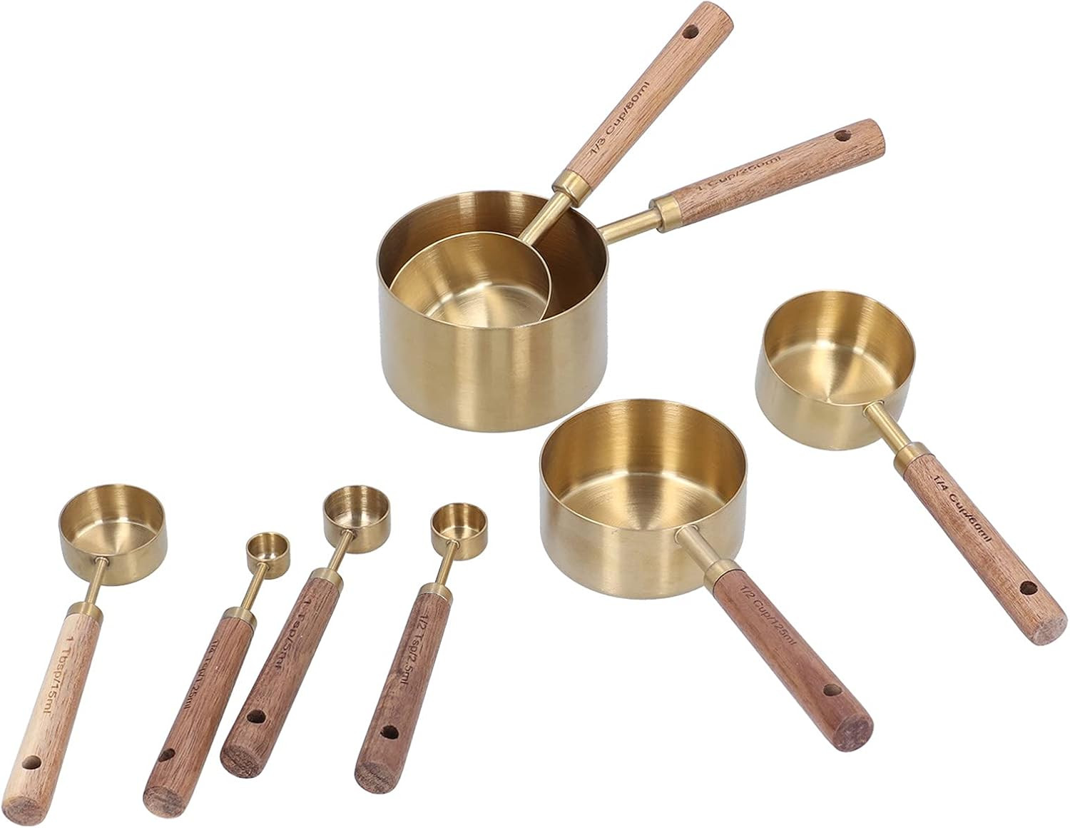 8pcs Measuring Cups and Spoons Set, Stainless Steel Gold Measuring Cups with Wood Handle Nesting ... | Amazon (CA)