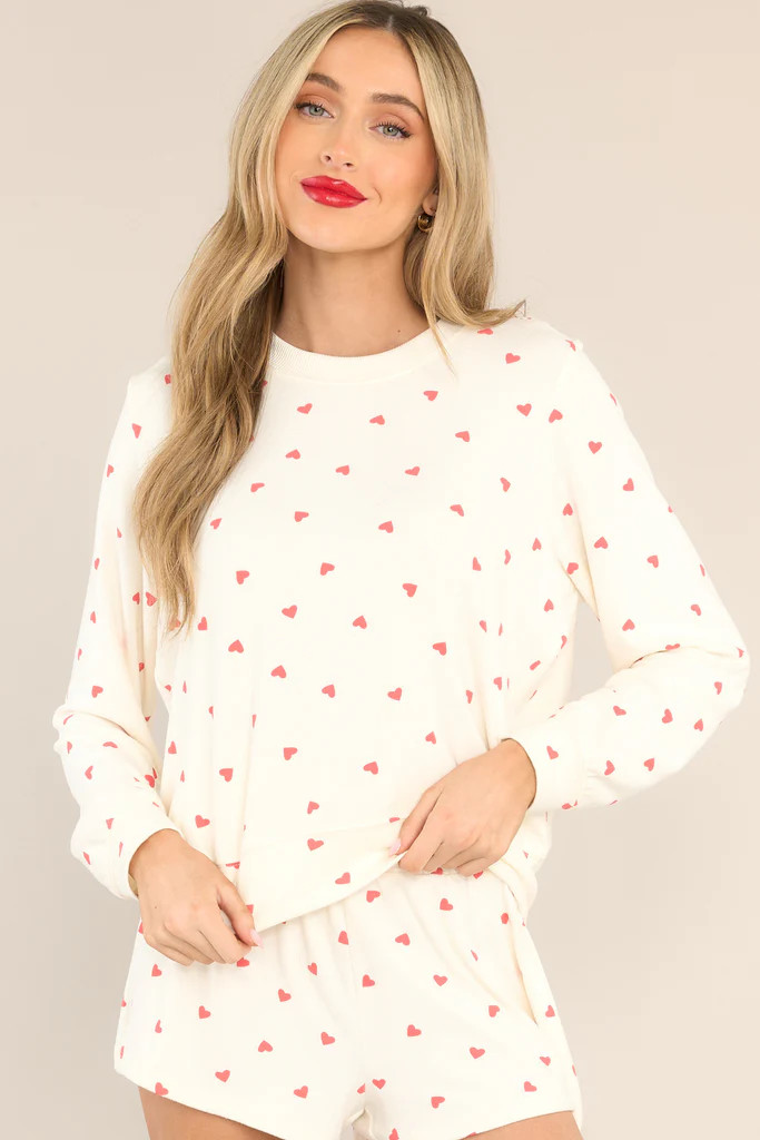 Z-Supply Be Mine Heart Vanilla Ice Long Sleeve Top | Red Dress 