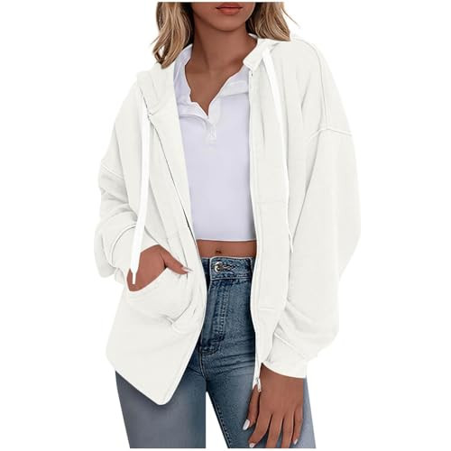 White Zip Up Hoodie Women Lightweight Oversized Fleece Jacket Hooded Sweatshirt with Pockets Cotton Warm Soft Zipper Winter Hoodie Y2k Long Sleeve Going Out Tops Jackets 2025, White, S | Amazon (US)