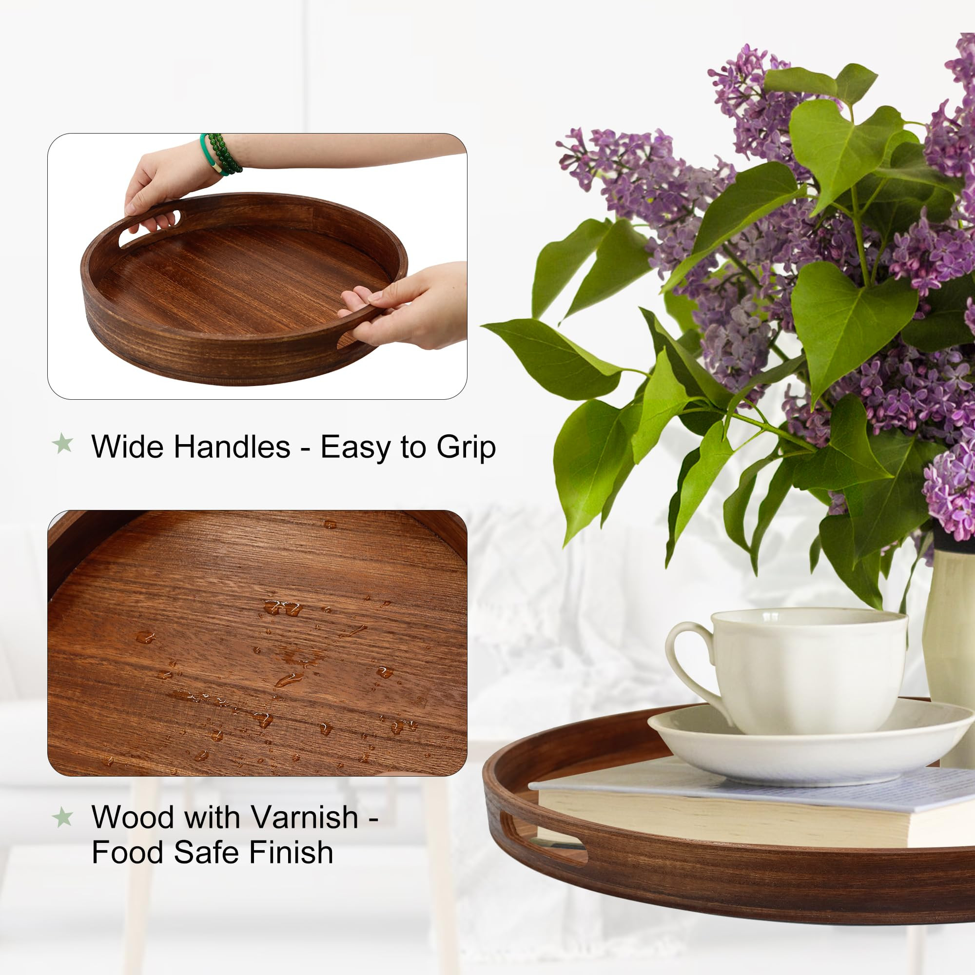 FramePro Large Round Wooden Coffee Table Trays 20" - Multi-Functional Home Decor Ottoman Serving ... | Amazon (US)