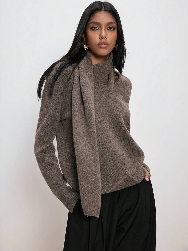ATUI Studio Women's Keep Warm And Protect Against Cold Wool Knit Sweater With Shawl Collar, New Autumn/Winter Long Sleeve Loose Top, Casual, Fashionable, Simple Knit Sweater, Christmas Pullover, Minimalist For Commuting, Versatile | SHEIN