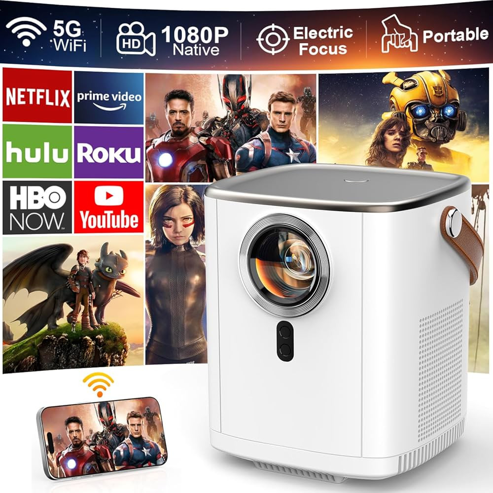 [Electric Focus] Native 1080P 5G WiFi Bluetooth Projector, Bolumin Portable Outdoor Movie Project... | Amazon (US)