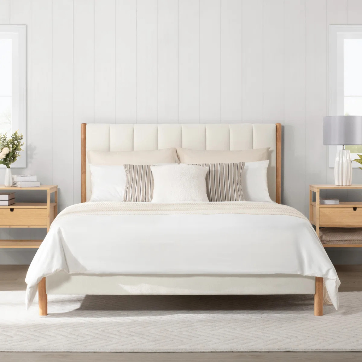 Rezana Solid Wood Boucle Upholstered Headboard Bed Frame | Wayfair North America