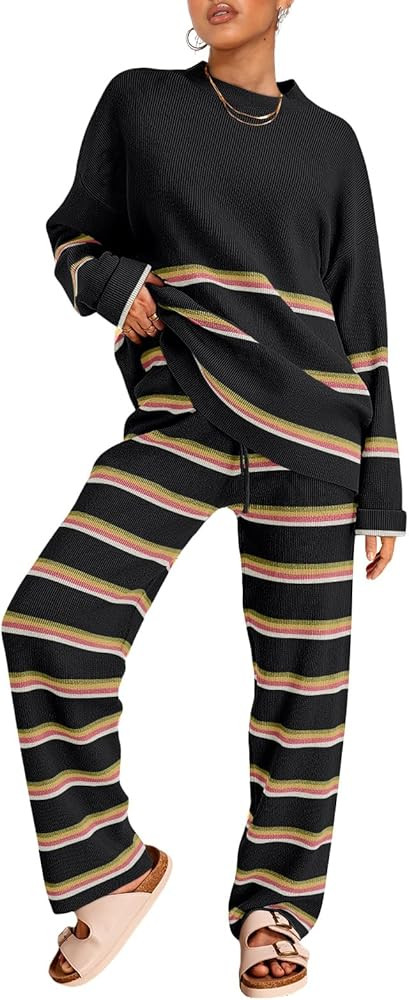 LILLUSORY 2 Piece Outfits for Women 2024 Fall Fashion Oversized Striped Sweaters Sets Cozy Lounge... | Amazon (US)