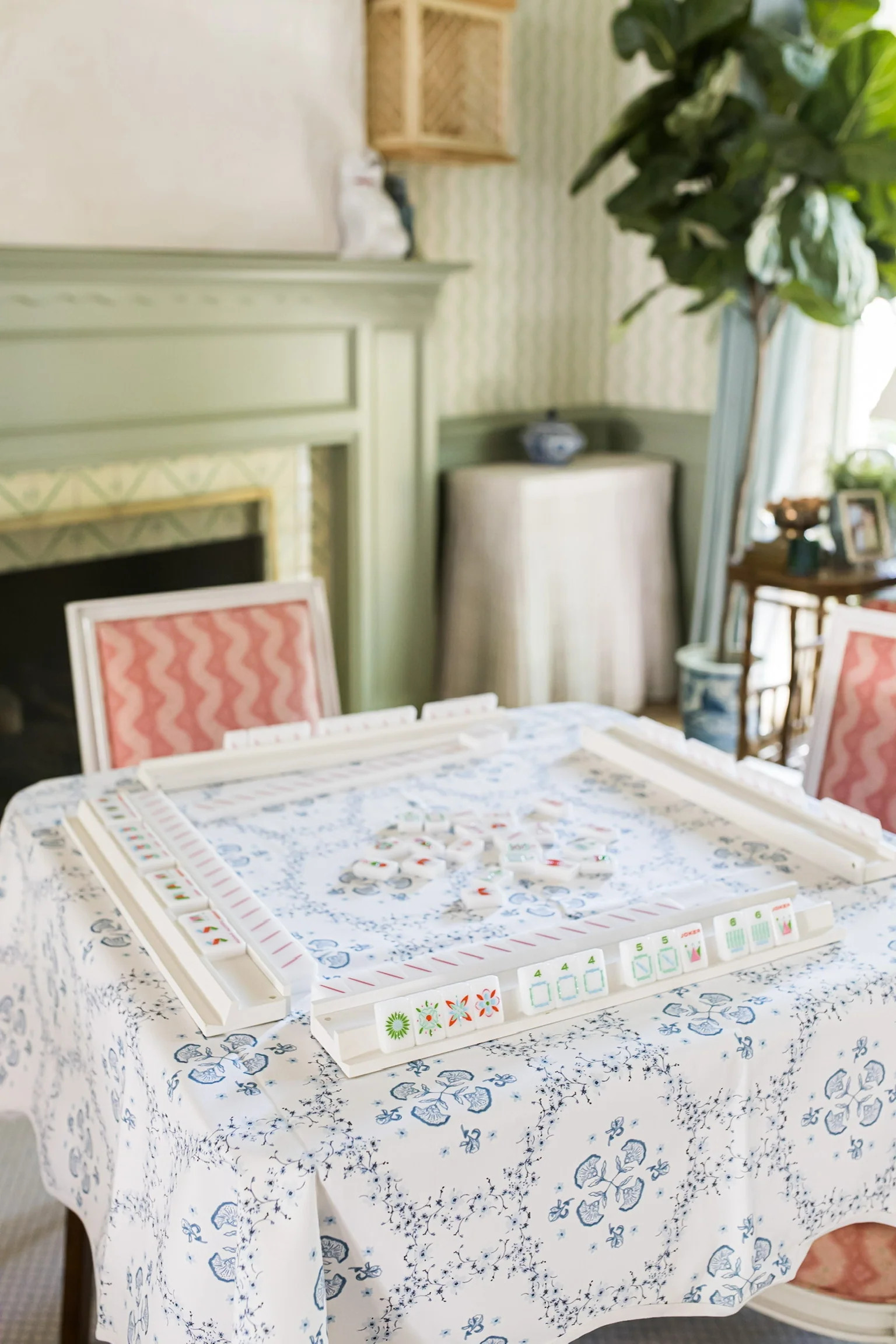 Scalloped Square Table Topper | Floral Trellis | Frances Fields Home
