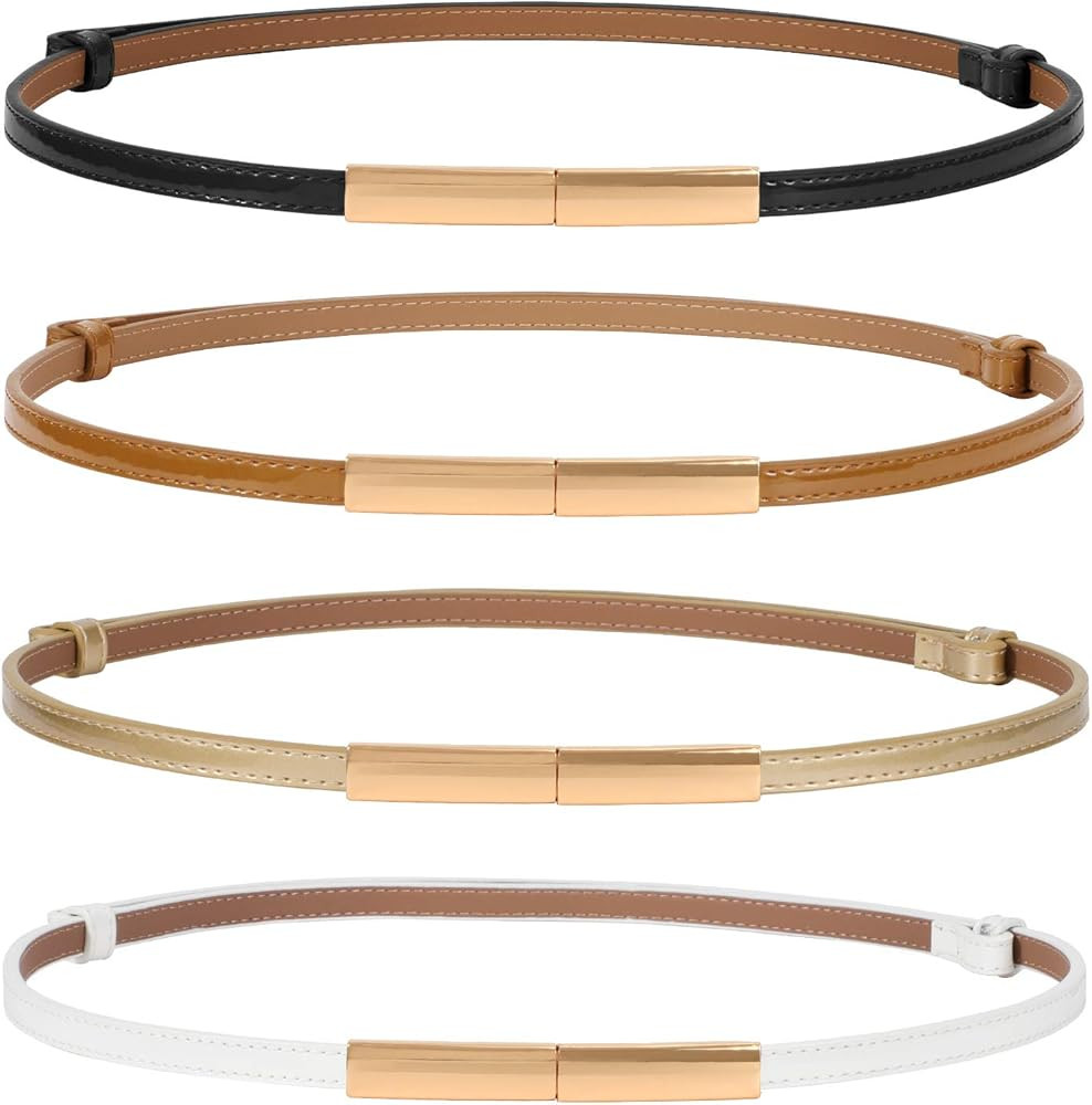 WHIPPY 4 Pack/ 2 Pack Women Skinny Leather Belt Adjustable Fashion Dress Belt Thin Waist Belts fo... | Amazon (US)