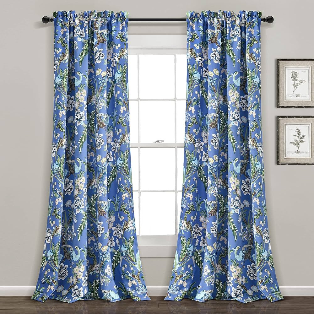 Lush Decor Dolores Light Filtering Window Panels, Pair, 52" W x 84" L, Blue & Green - Toile Curta... | Amazon (US)