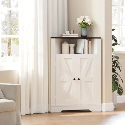38.2" Tall Farmhouse Corner Cabinet with 2 Doors and 3 Storage Shelves, Farmhouse Storage Cabinet with Barn Door Design, Home Space Saver for Living R | Wayfair North America