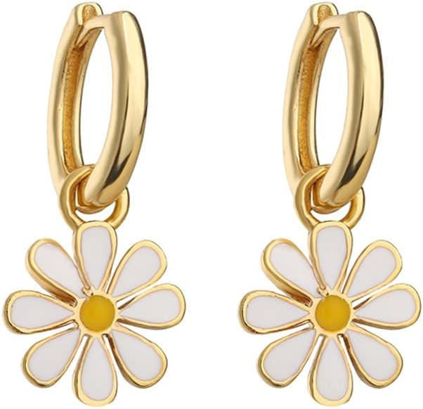 Small Hoop With Daisy Flower Charm Earrings for Women Teen Girls Cartilage Hypoallergenic Nickel ... | Amazon (US)