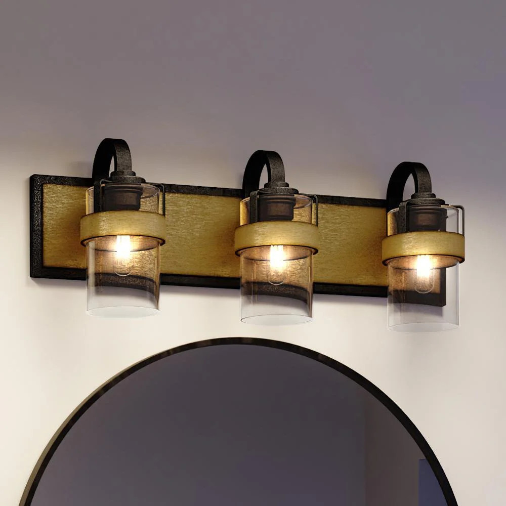 UQL3441 Rustic Bath Vanity Light, 8.75"H x 24"W, Textured Gold Finish, Boulder Collection | Urban Ambiance, Inc.