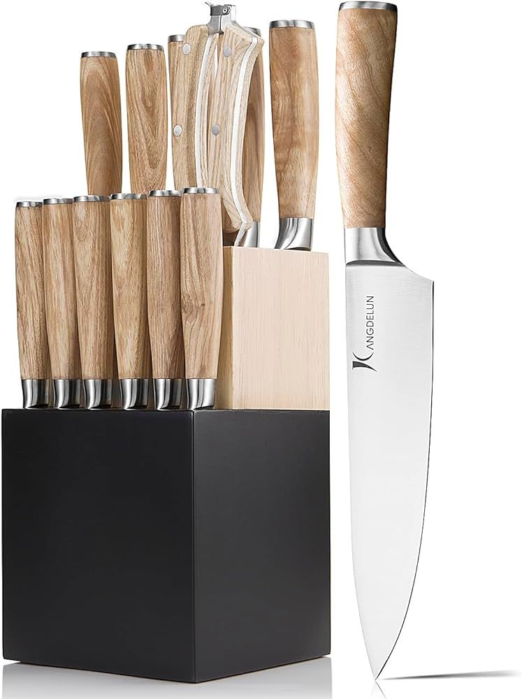 Kangdelun Natura Series 14 PCS Knife Block Set, Ultra Sharp High Carbon Stainless Steel with Wood... | Amazon (US)