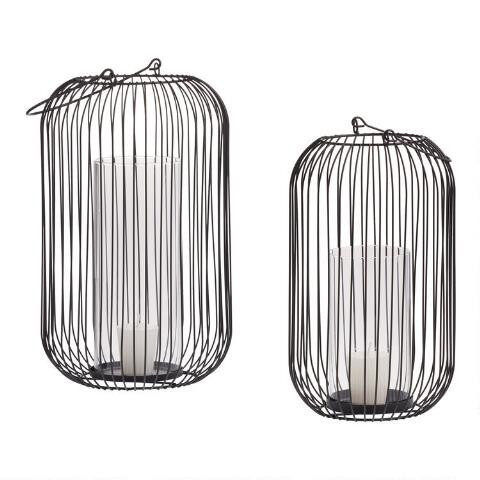Black Metal Wire and Glass Candle Lantern | World Market