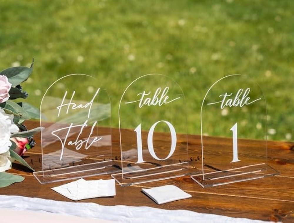 Clear Arch Acrylic Table Numbers for Wedding Reception - 5" x 7" White Font Centerpiece Set with ... | Amazon (US)