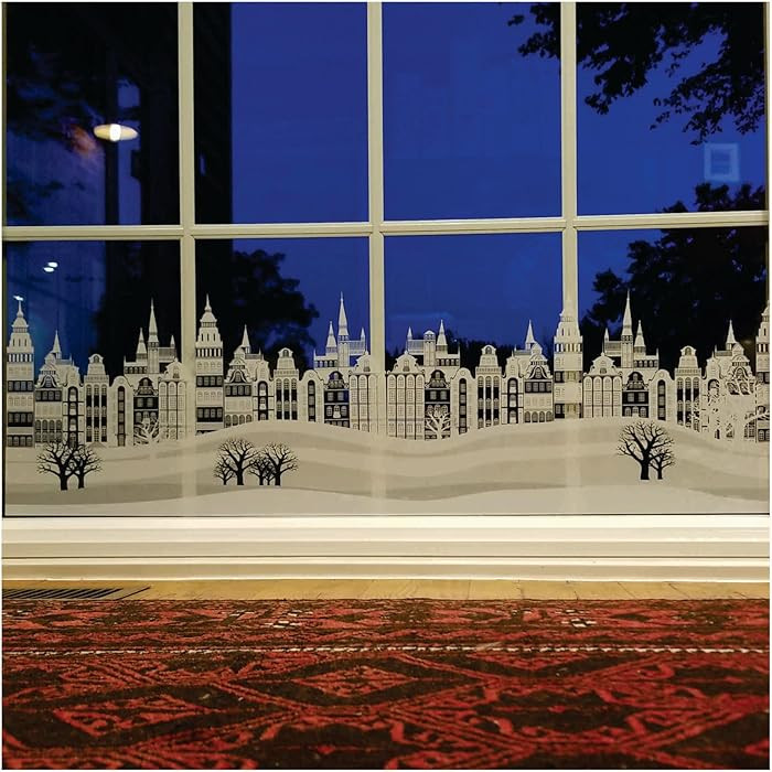 39" Christmas Window Cling Decal, Cityscape Window Border Christmas Window Decoration, Reusable, ... | Amazon (US)