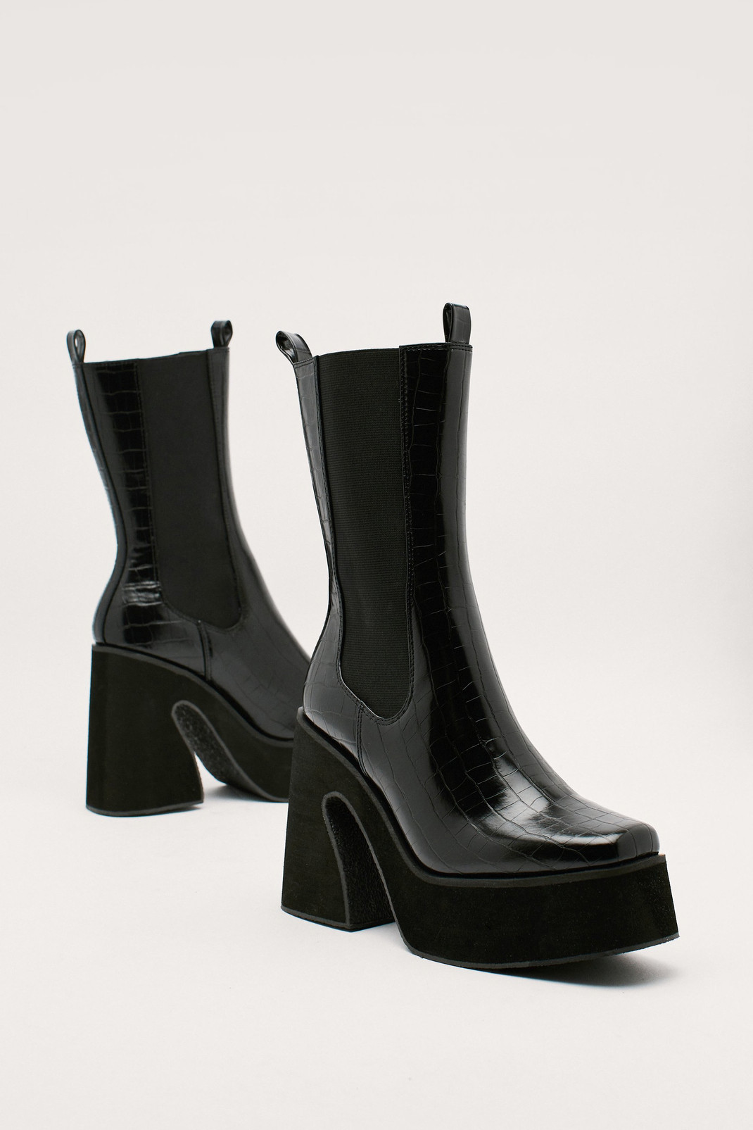 Pu Croc Platform Flare Chelsea Boots | Nasty Gal (US)