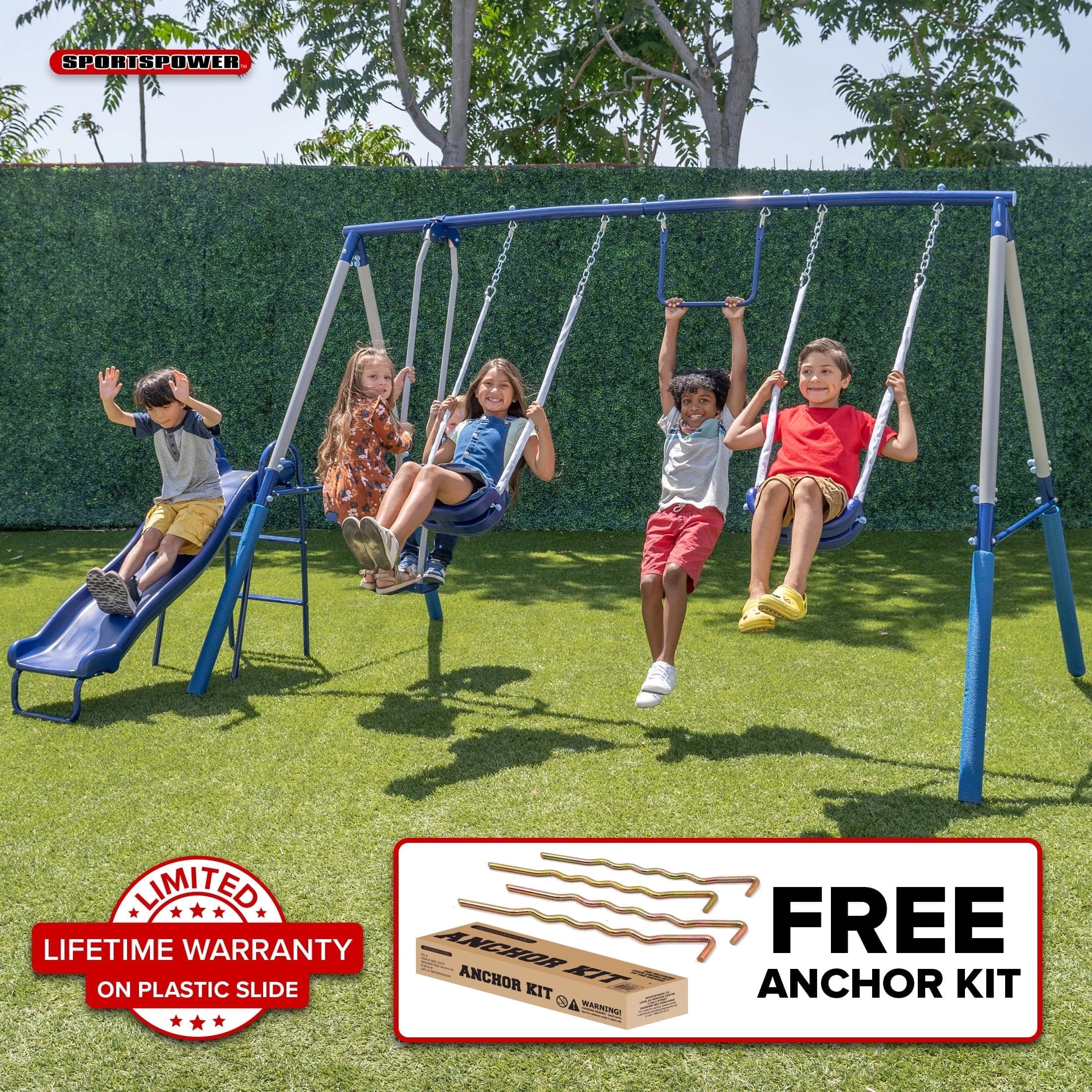Sportspower Arcadia Metal Swing Set with Trapeze, 2 Person Glider Swing, 5' Double Wall Slide wit... | Walmart (US)