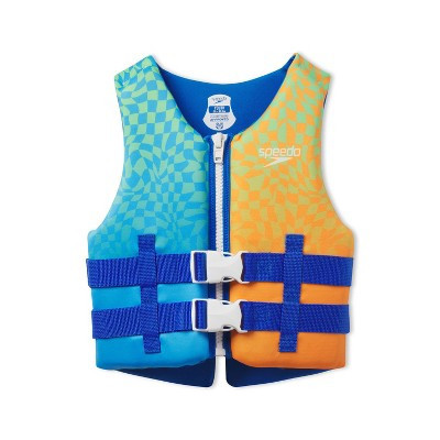 Speedo Youth Boys Checkered Kids' Life Jacket Vest - Blue/Orange: Youth Polyethylene Safety Gear, 50-90 lbs | Target