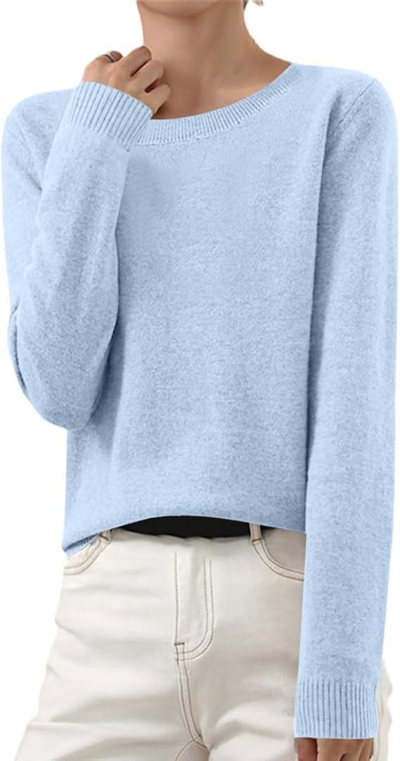 OIOLOYJM Cashmere Sweaters for Women 2026 Crewneck Long Sleeve Tops Knitted Pullover Lightweight ... | Amazon (US)