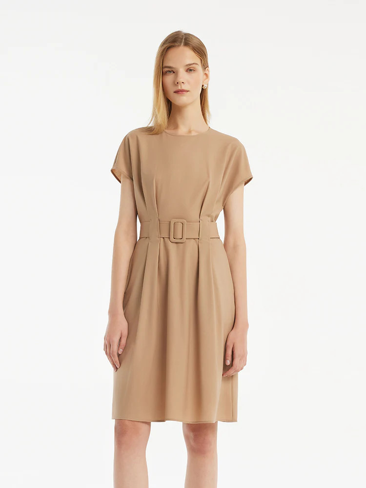 Wool-Silk Blend Women Mini Dress With Belt | GOELIA
