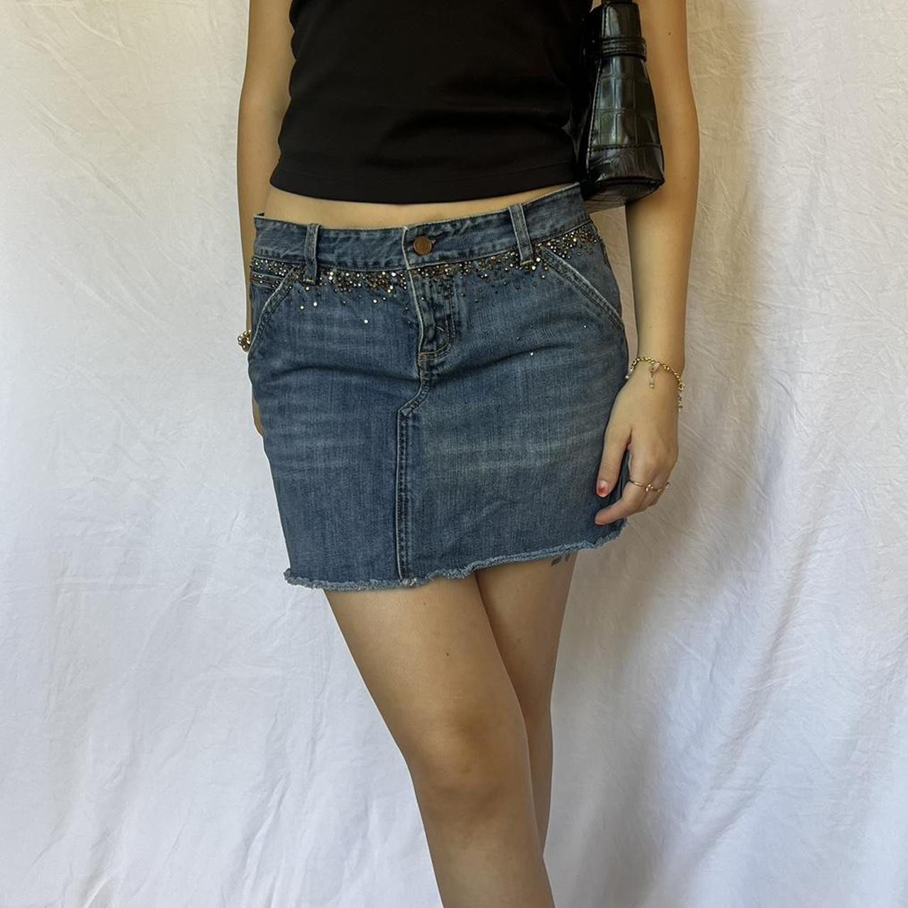 X2 denim laboratory jean skirt. bedazzled skirt... | Depop US