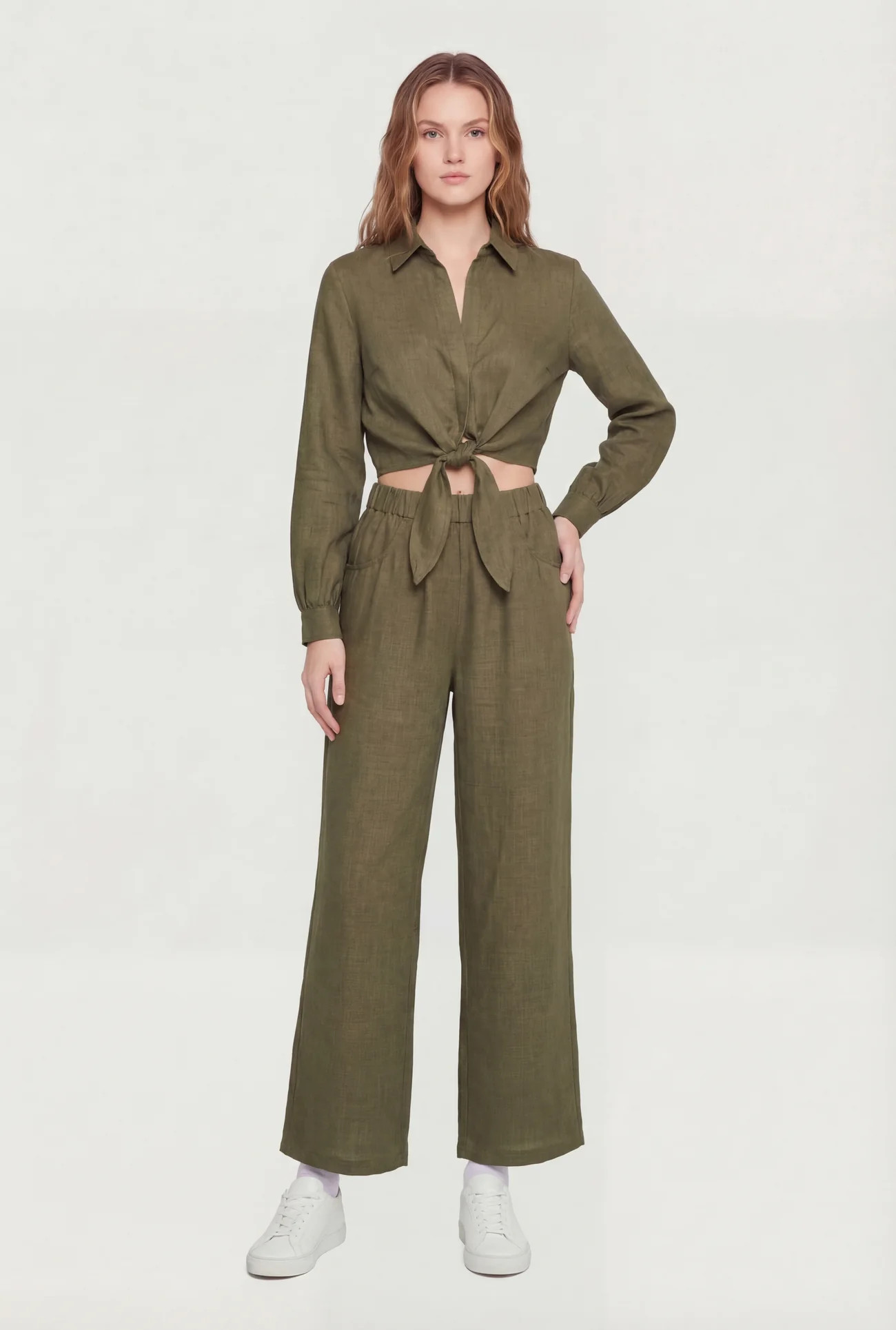 Open Tie Front Long Sleeve Crop Top | Rainbow Shops