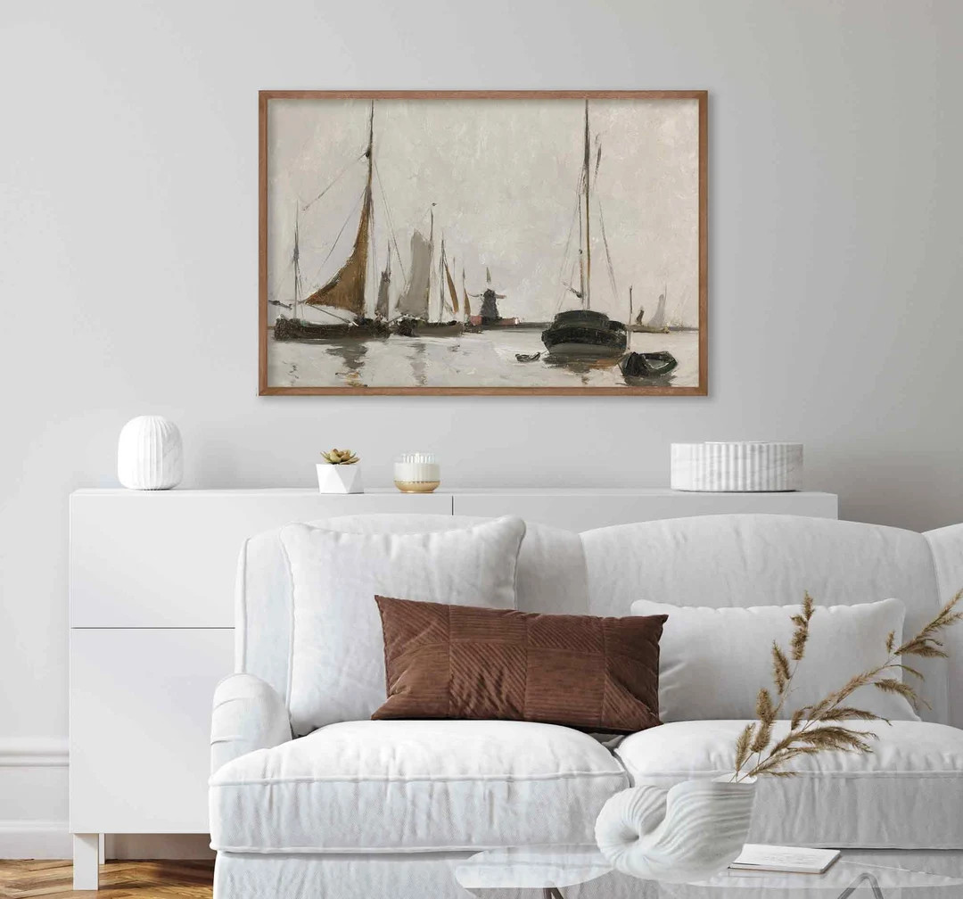 Sailboats At Sea Watercolor | Vintage Seascape Painting | Coastal Decor | Framed Canvas Print | S... | Etsy (US)