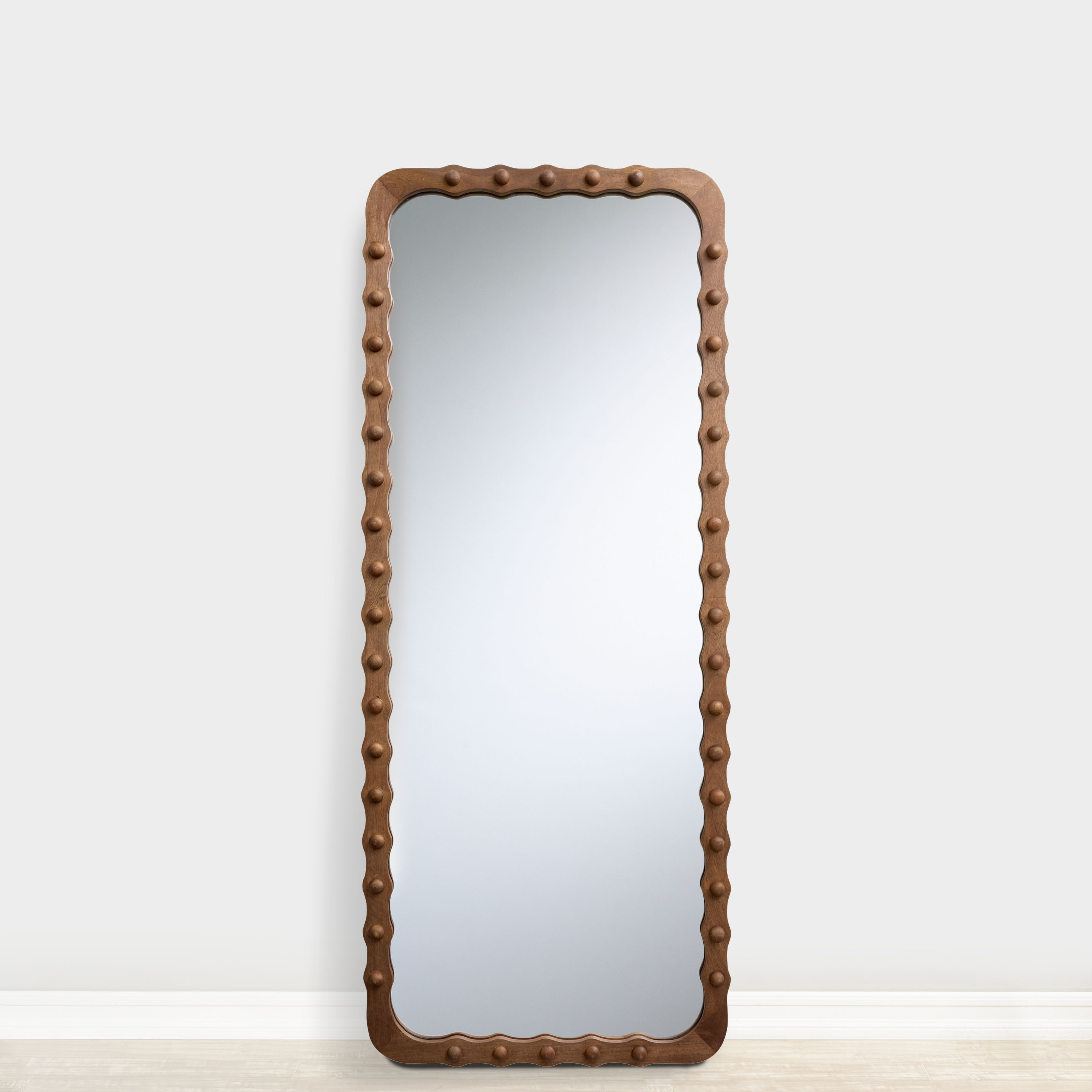 Dark Brown Wood Beaded Leaning Full Length Mirror | World Market