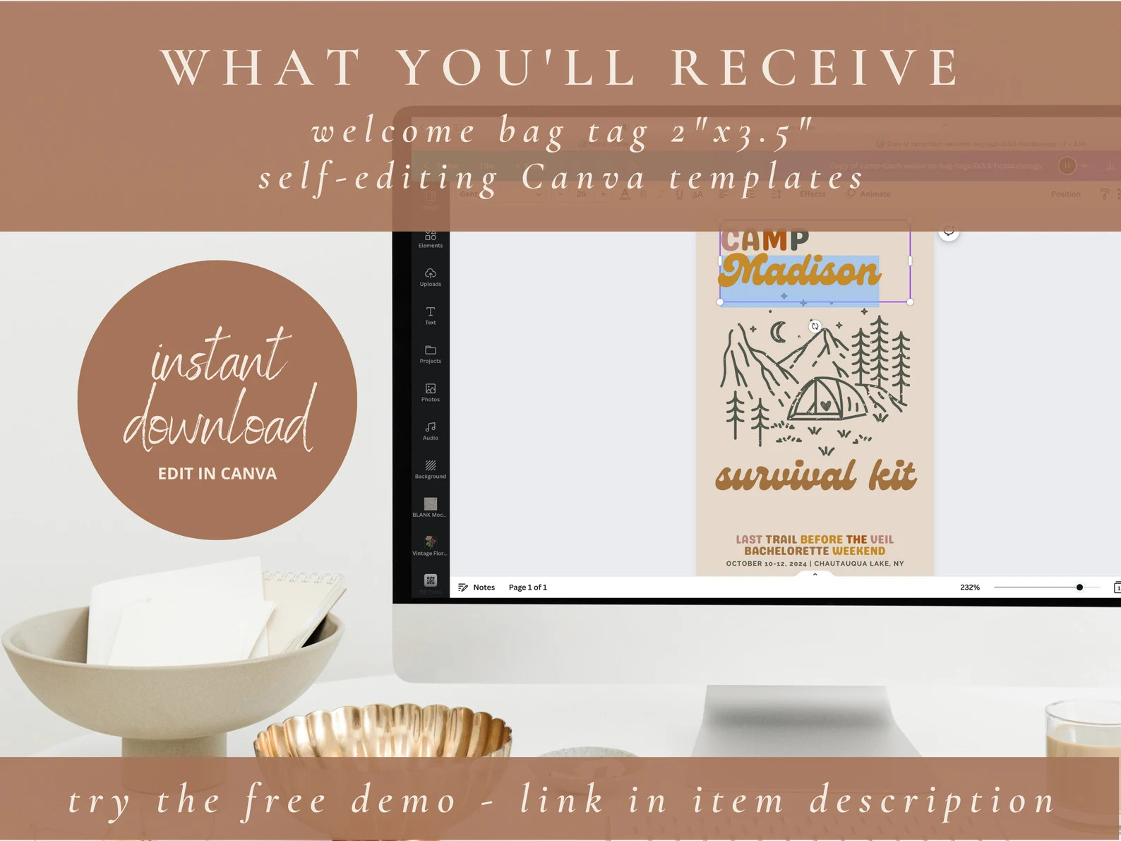 Camp Bachelorette Party Survival Kit Welcome Bag Tags Template | Retro Camping Bachelorette Girls... | Etsy (US)