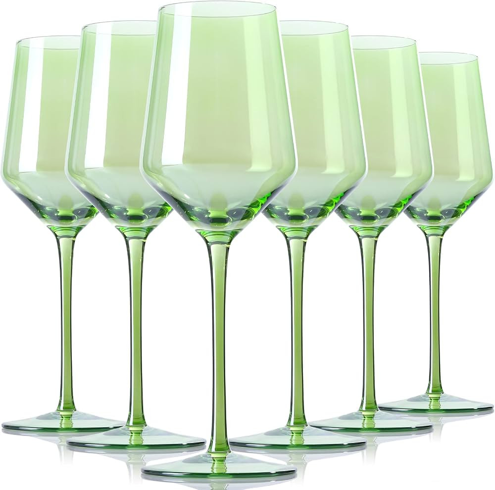 Physkoa Green Wine Glasses Set Of 6 - Crystal Colorful Wine Glasses With Long Stem and Thin Rim,P... | Amazon (US)
