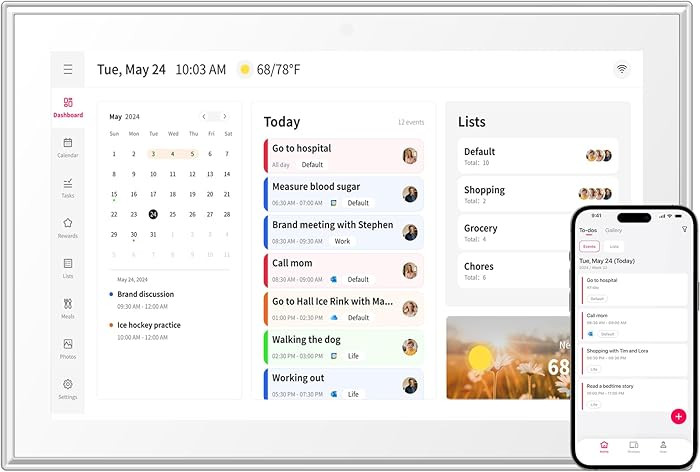 Moonka 10.1" Wall Planner Digital Calendar & Chore Chart, Smart Full HD Touchscreen Interactive D... | Amazon (US)