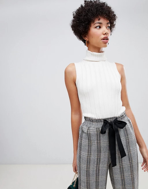 River Island sleeveless lightweight sweater with roll neck in cream | ASOS US