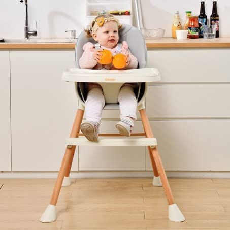 Baby High Chair with Adjustable Legs for Babies & Toddlers, 4-in-1 Modern Wooden Highchair with D... | Amazon (US)