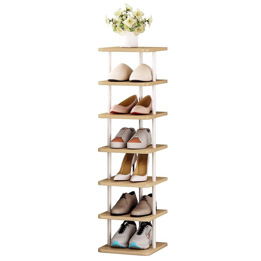 SORCEDAS 7 Tiers Vertical Shoe Rack Wooden Shoe Storage Organizer for Space Saving Narrow Shoe Sh... | Amazon (US)