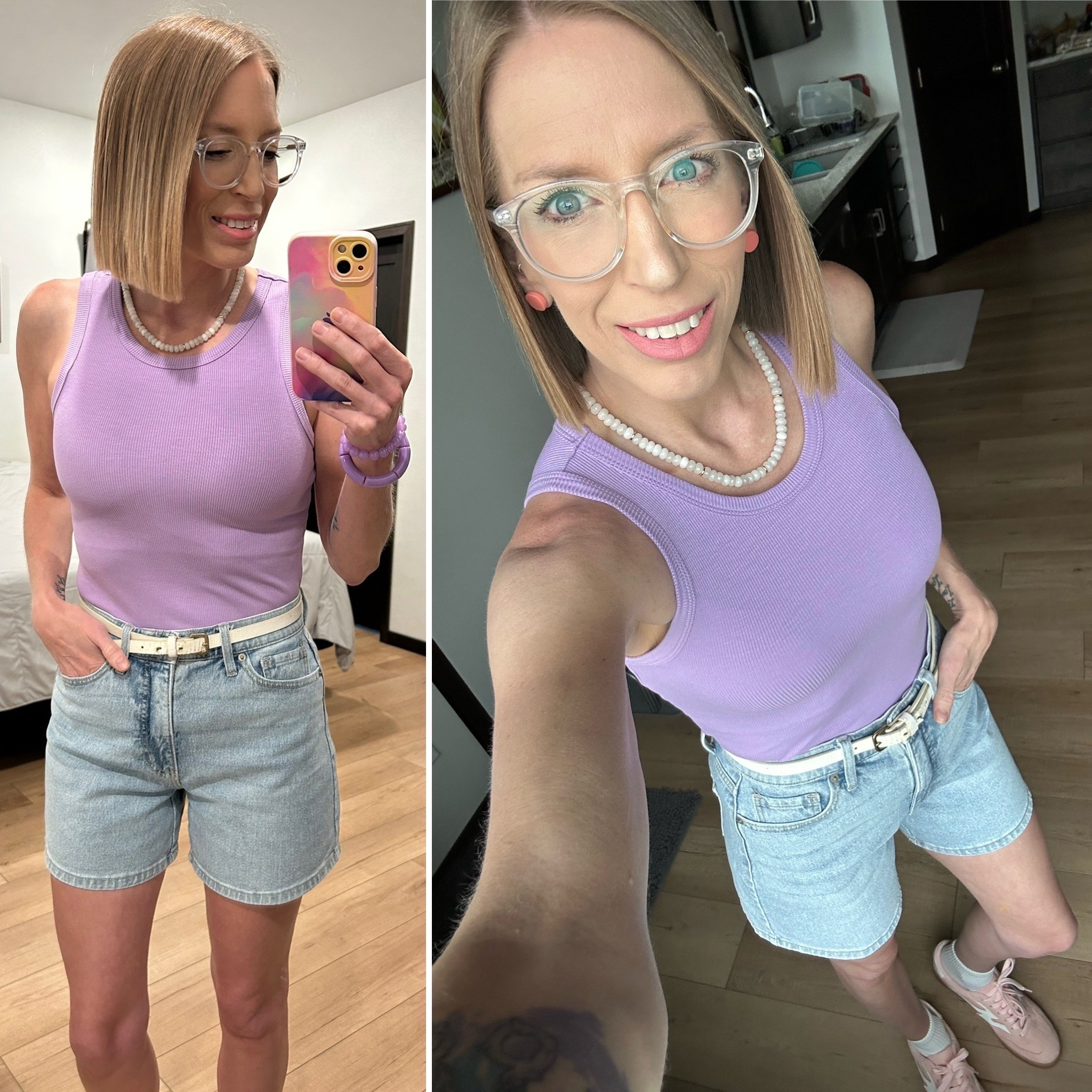 Light spring fit. 
If you don’t already own these Mom jeans shorts from Walmart, you need them! So good and under $20!