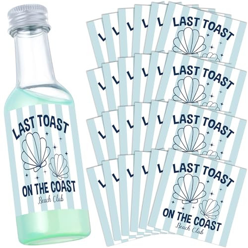 Hillban 24 Pcs Last Toast on the Coast Bachelorette Liquor Labels 50 ml Beach Bachelorette Stickers Coastal Water Bottle Sticker for Wedding Engagement Gift Party Favors Decorations(Blue) | Amazon (US)