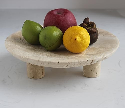Nawgnail Handmade Travertine Fruit Bowl for Kitchen Counter 10", Large Decorative Bowl for Home Decor, Modern 3-Legs Serving Plate, Key Bowl for Entryway | Amazon (US)