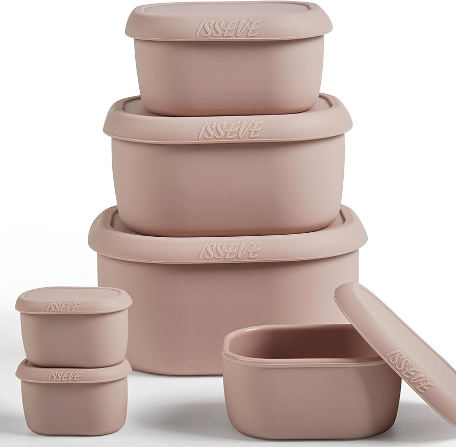 ISSEVE 6Pcs/Set Nesting Silicone Food Storage Containers with Lids, BPA Free Reusable Meal Prep S... | Amazon (US)