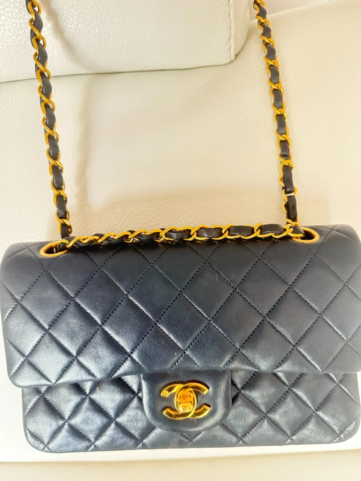 CHANEL Navy / black Timeless Classic Double Flap Quilted Shoulder Bag crossbody | eBay US