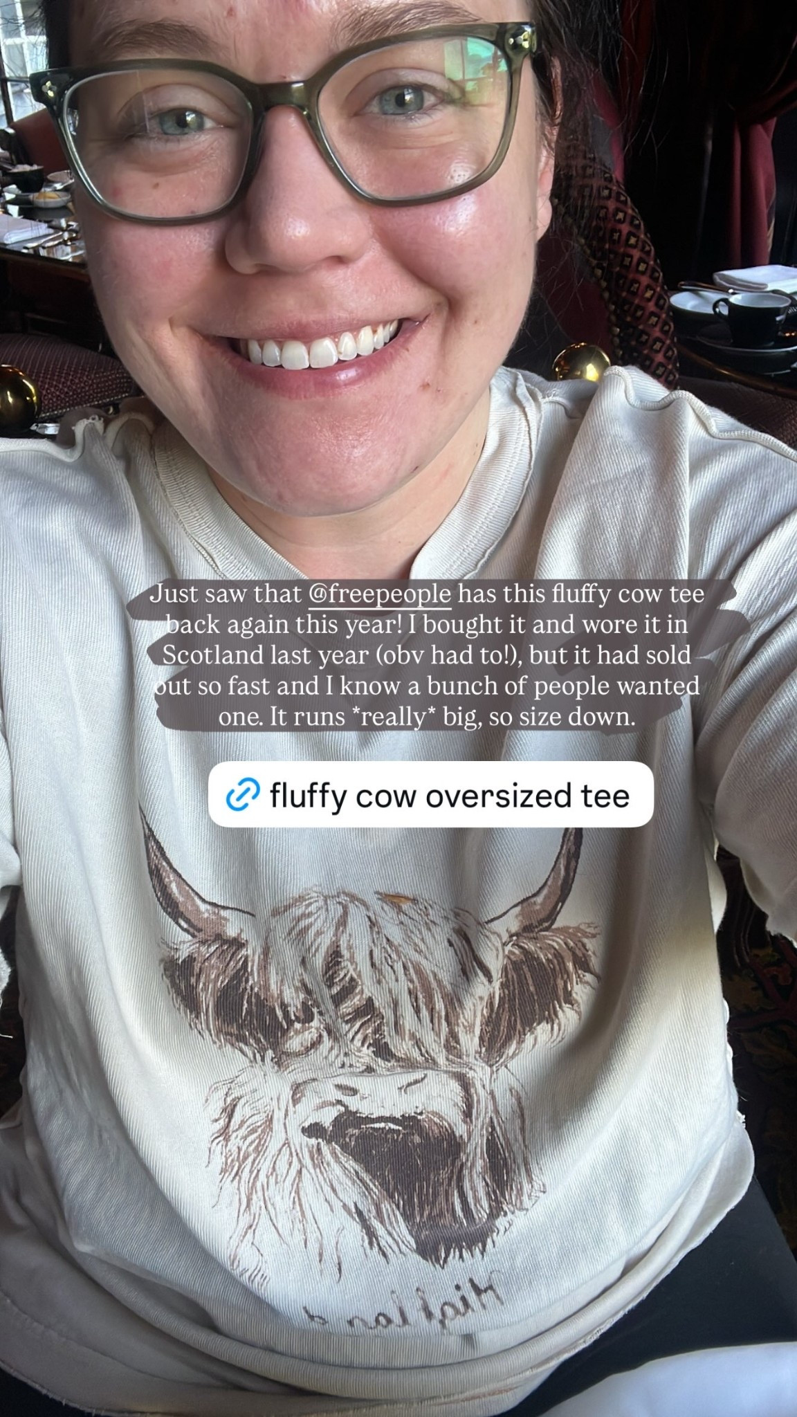 Just saw that @freepeople has this fluffy cow tee back again this year! I bought it and wore it in Scotland last year (obv had to!), but it had sold out so fast and I know a bunch of people wanted one. It runs *really* big, so size down.