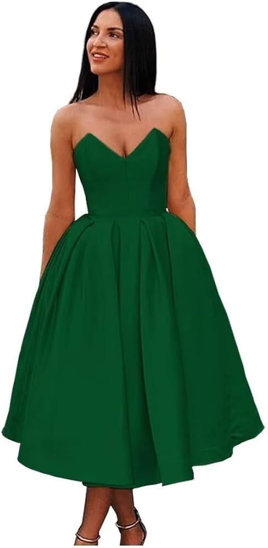 Women’s A Line Strapless Backless Prom Dress, Sleeveless Sweetheart Neck Satin Homecoming Dress... | Amazon (US)