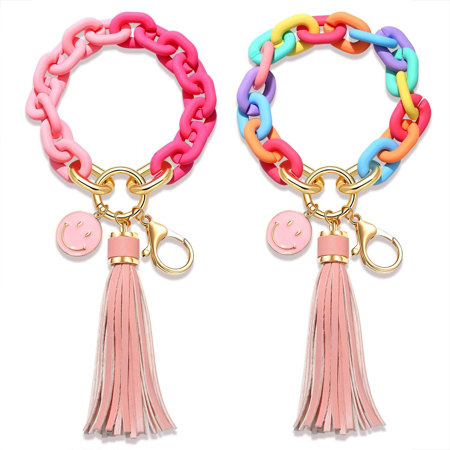 NVENF Keychian Wristlet, Chunky Link Chain Key Ring Bracelet Acrylic House Car Key Ring Holder with  | Amazon (US)