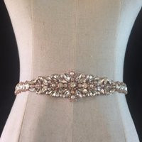 Rose Gold Silver Rhinestone Sash Belt Applique, 84 cm Length Crystal Beaded Bridal Wedding Floral He | Etsy (US)