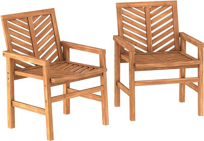 Walker Edison 2 Piece Outdoor Patio Chevron Wood Chair Set All Weather Backyard Conversation Gard... | Amazon (US)